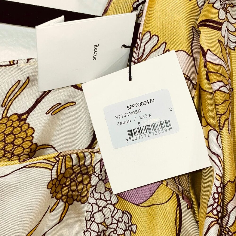 New Sandro Ginger 100% Silk Floral Blouse Chartreuse Medium $340 - Picture 7 of 9